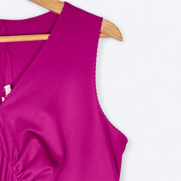 VTG 70s Lily Lynn Pleated Satin Midi Dress Women's 16 Swing Disco Barbie - Picture 4 of 8